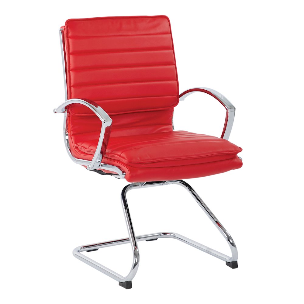Guest Faux Leather Chair with Chrome Base and Includes Removable Arm Sleeves. Picture 1