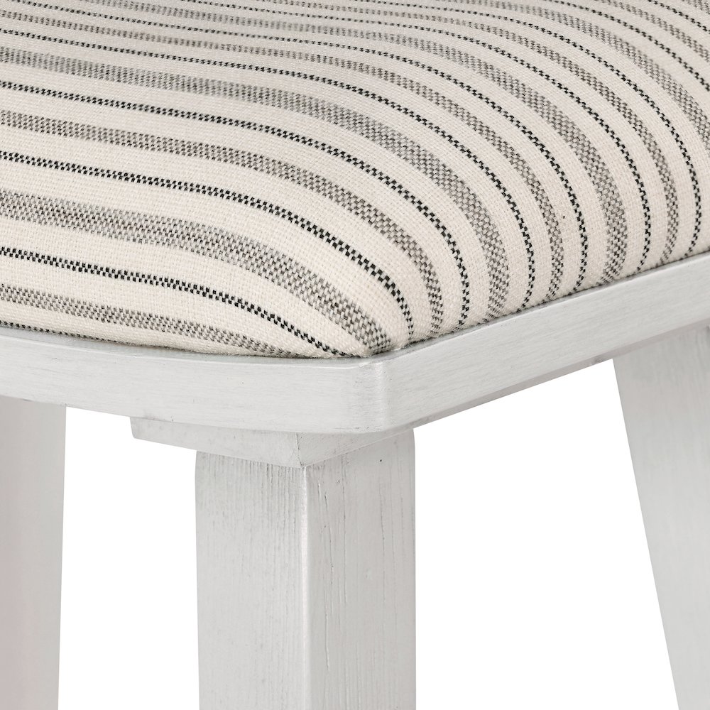 24" Saddle Stool 2-Pack With Cream Pin Stripe Fabric Seat And White Wash Frame. Picture 9