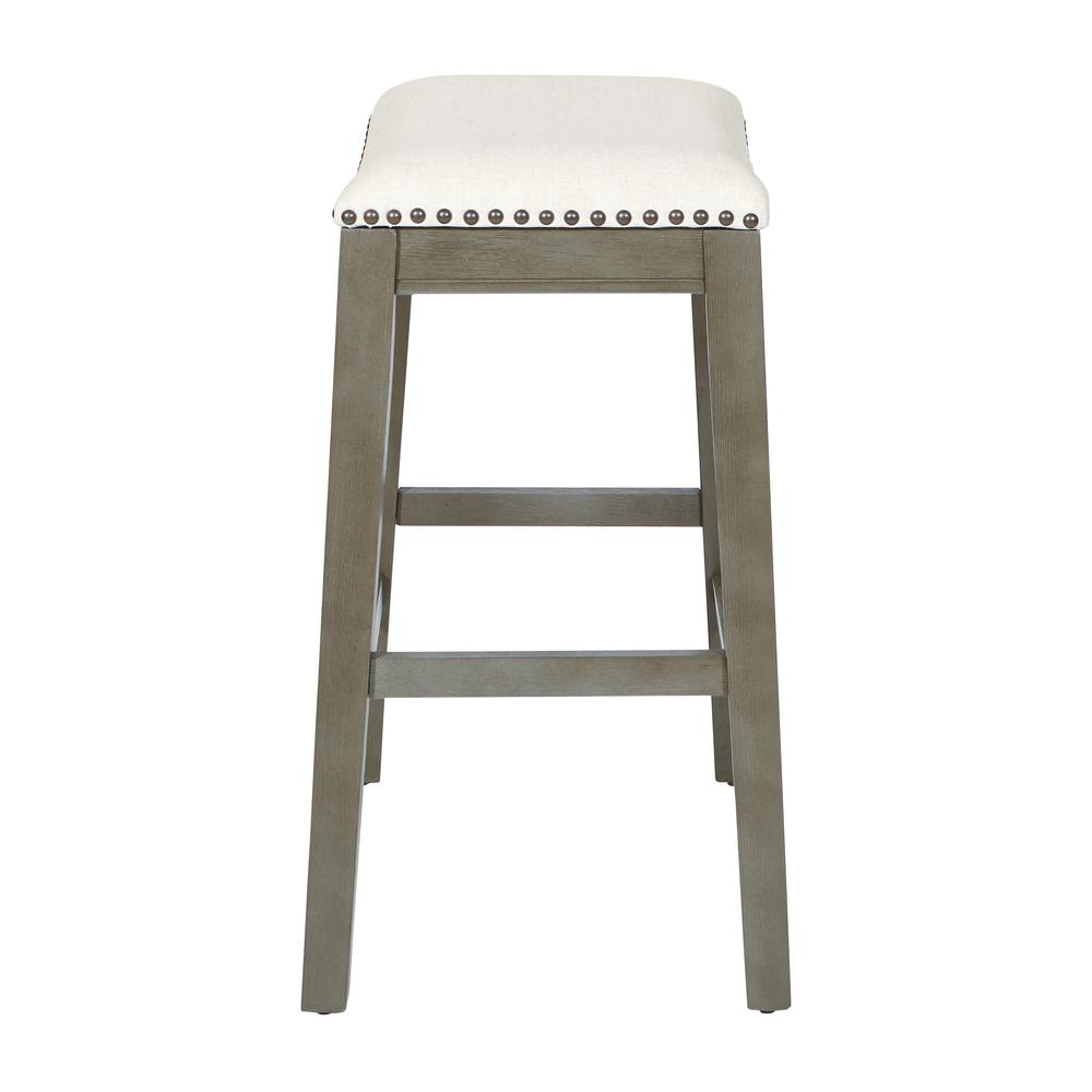 Saddle Stool 24" in Beige Fabric and Antique Grey Base and Linen Fabric 2-Pack, MET4224AG-L32. Picture 2