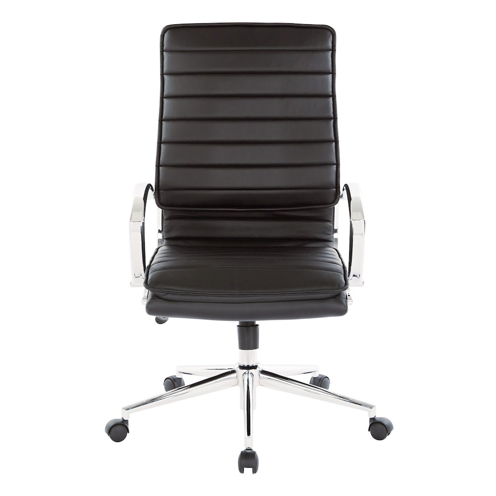 High Back Manager's Faux Leather Chair with Chrome Base, Removable Arm Sleeves. Picture 3