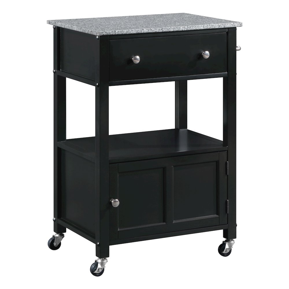 Fairfax Kitchen Cart with Granite Top and Black Base. Picture 1