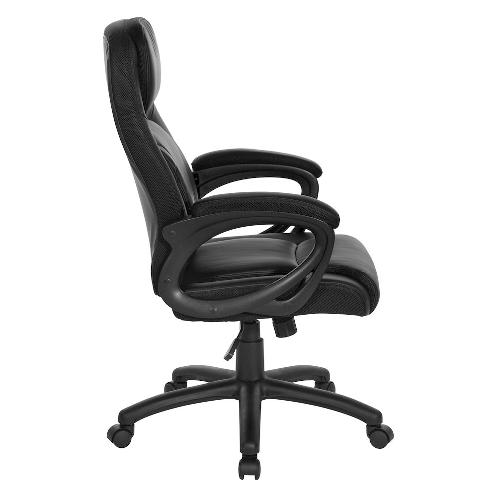 BlackFaux Leather Manager’s Chair with Padded Arms and Black Nylon Base. Picture 4