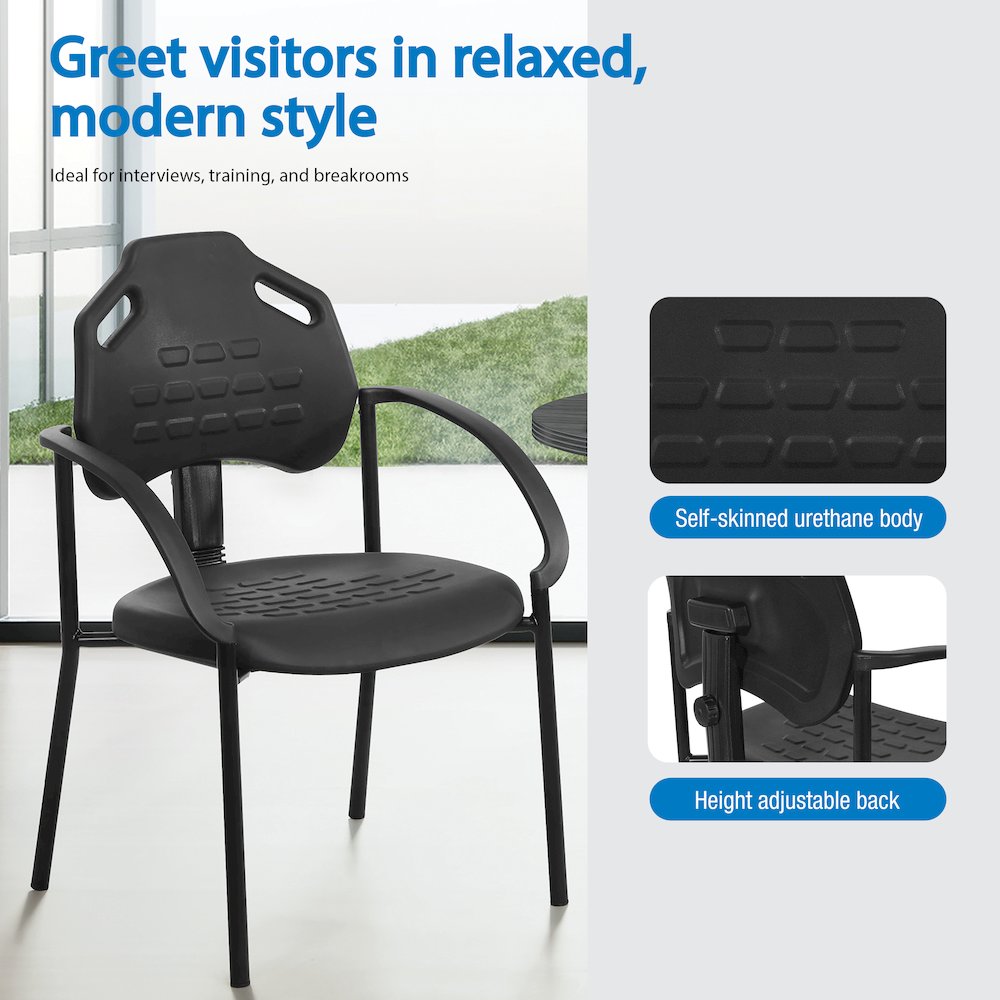 Black Self Skinned Urethane Guest Arm Chair in Black Finish Frame. Picture 12