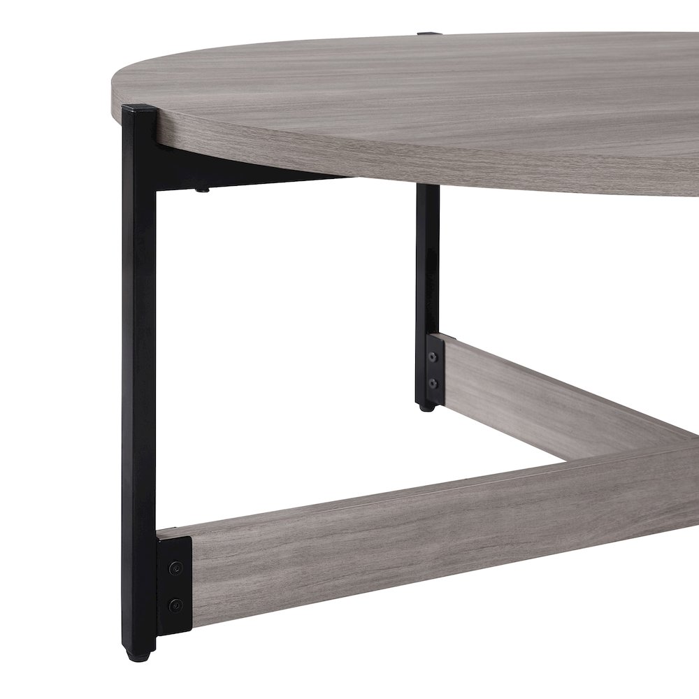 3 Piece Occasional Table Set in Grey Woodgrain Finish with Black Metal Legs. Picture 5