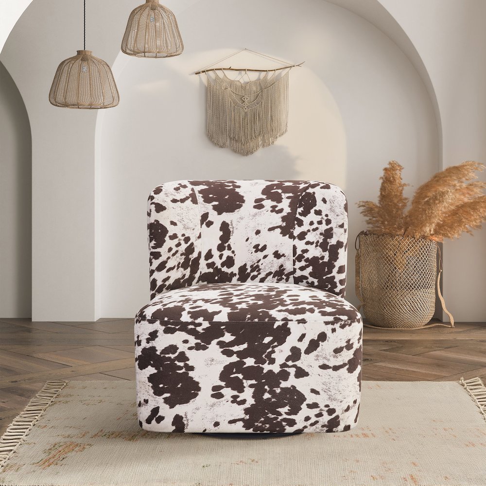 Lucia Swivel Chair in Brown Cow Fabric. Picture 8