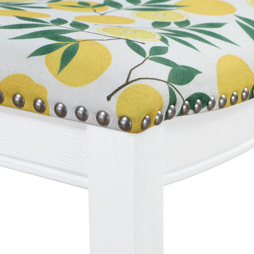 Saddle Stool 24" in lemons Fabric With White Wood Finish 2-Pack. Picture 7