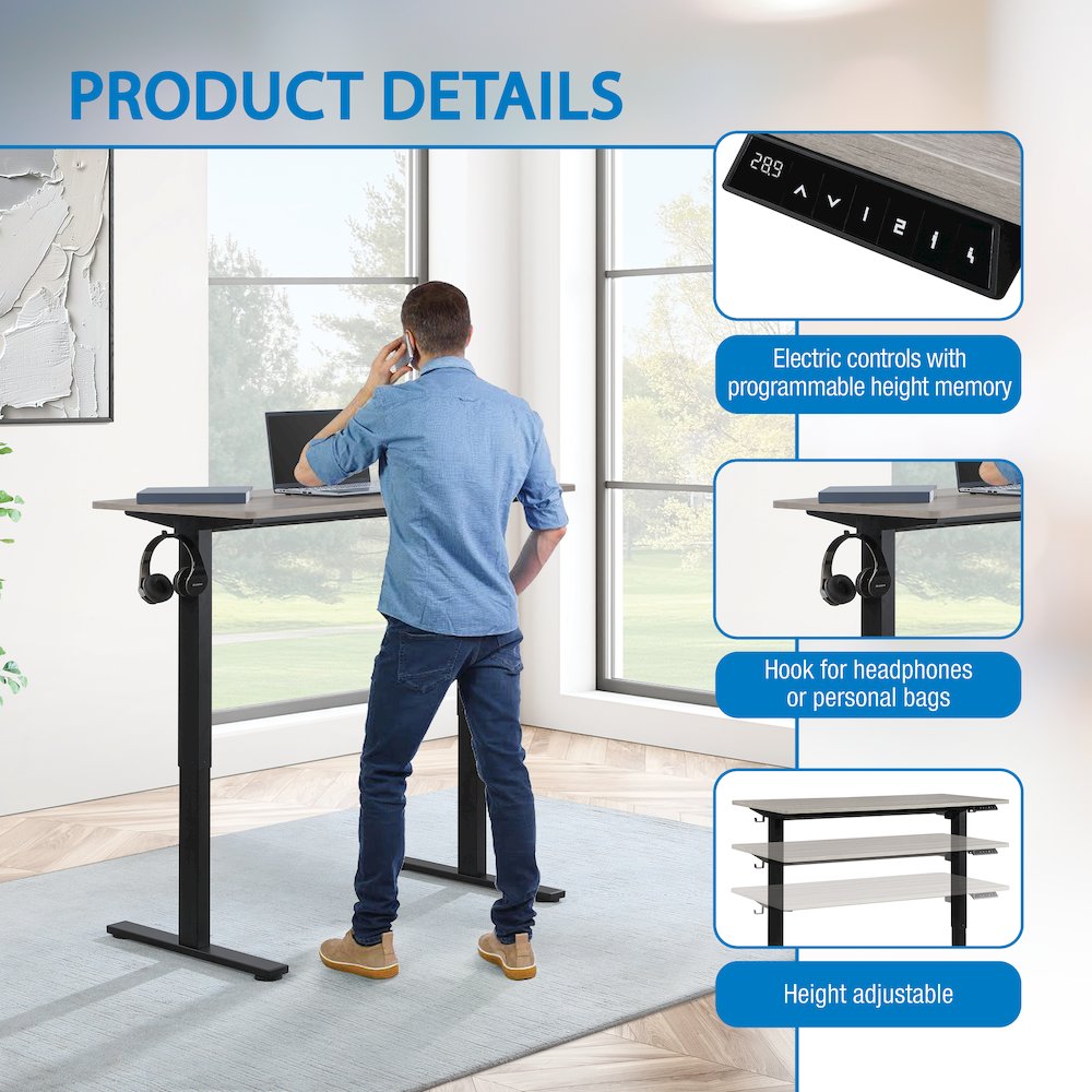 Primo 48"W Sit to Stand Electric Height Adjustable Desk With Light Grey Top. Picture 12