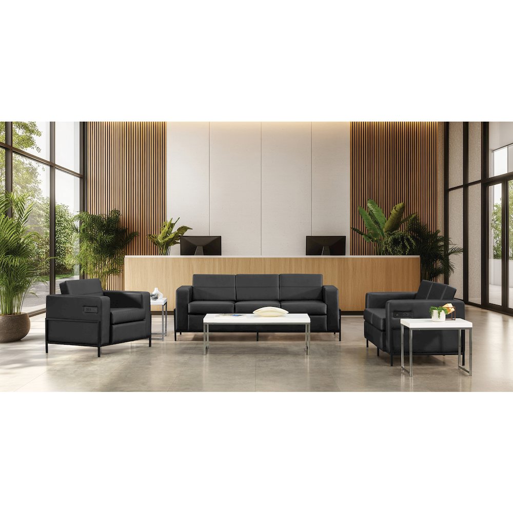 Arctic Sofa in Black Faux Leather with USB and USB-C Charging Stations. Picture 8