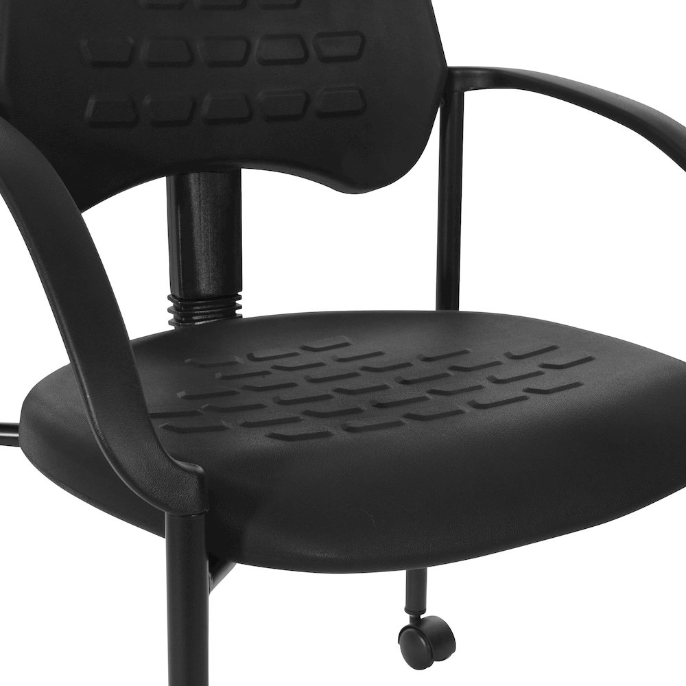 Black Self Skinned Urethane Guest Arm Chair in Black Finish Frame with Casters. Picture 10