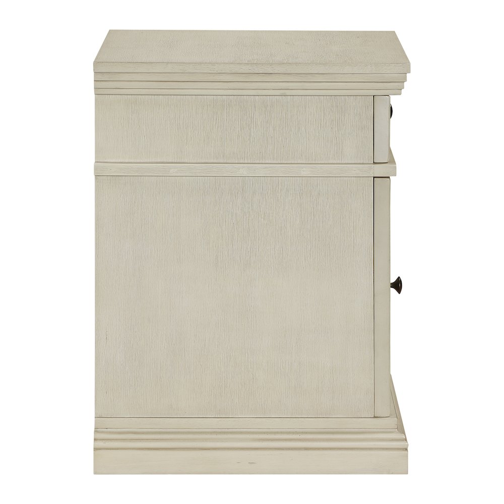 Chair Side Table with 1 Drawer and 1 Glass Door with Power Strip in White Finish. Picture 5