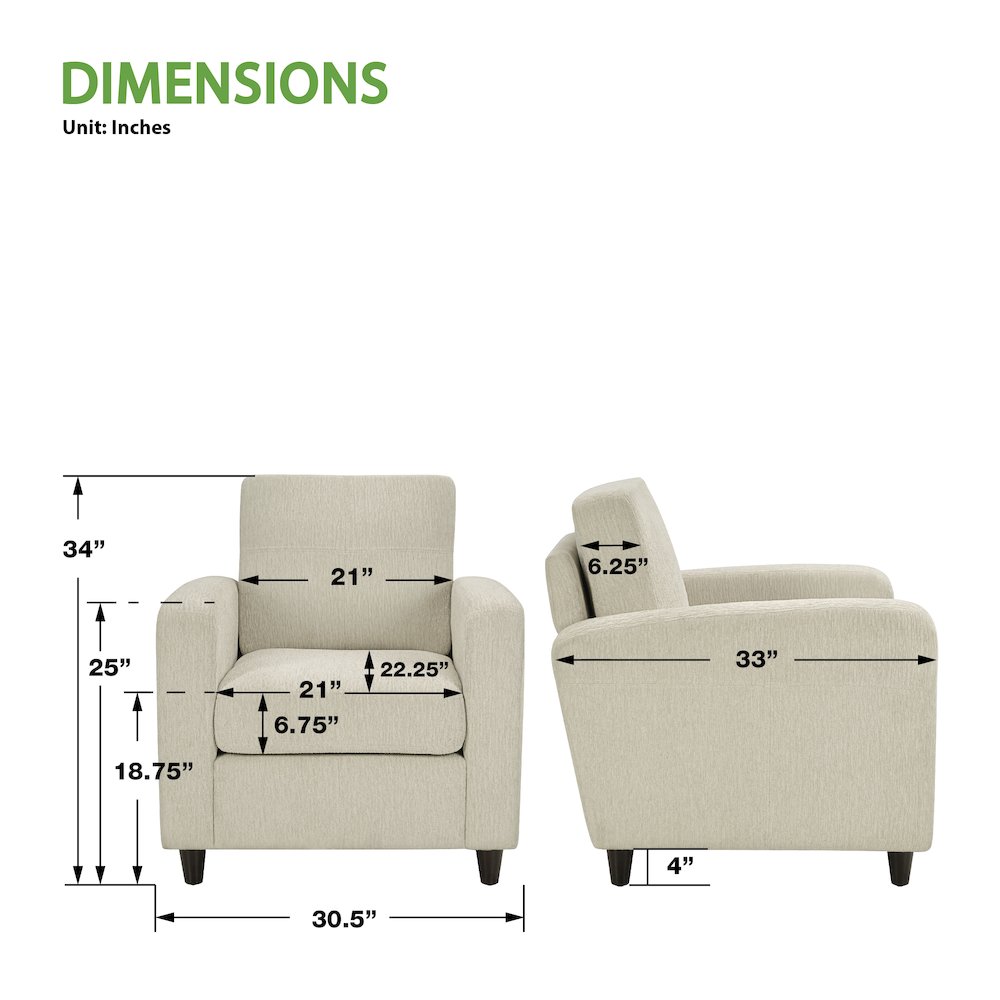 Venus Club Chair in Cream Fabric and Medium Espresso Legs. Picture 3
