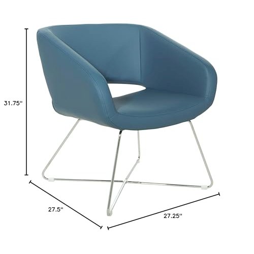 Lounge Chair in Blue Faux Leather with Chrome Base, LRL-R105. Picture 9