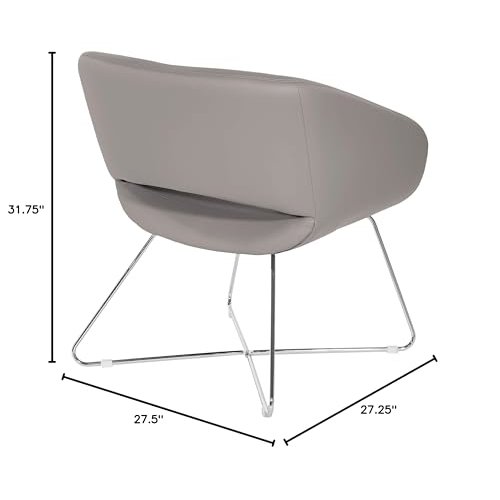 Lounge Chair in Grey Faux Leather with Chrome Base, LRL-R103. Picture 9