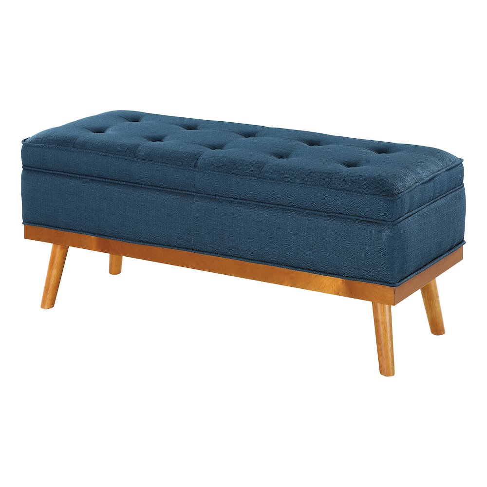 Katheryn Storage Bench in Azure Fabric with Spice Finish Legs. Picture 4