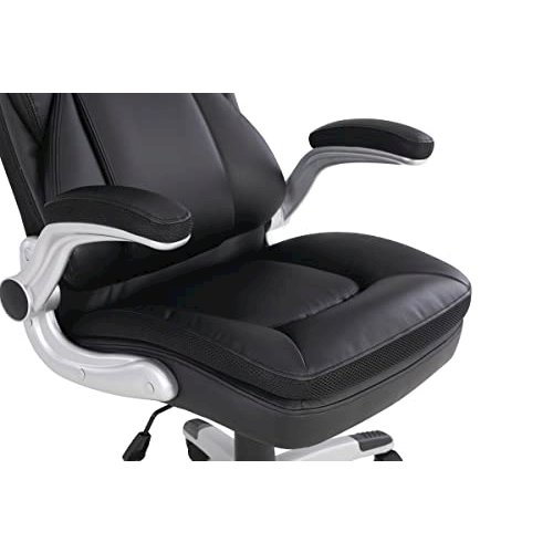 Executive Black Bonded Leather Chair with Silver Coated Nylon Base. Picture 10