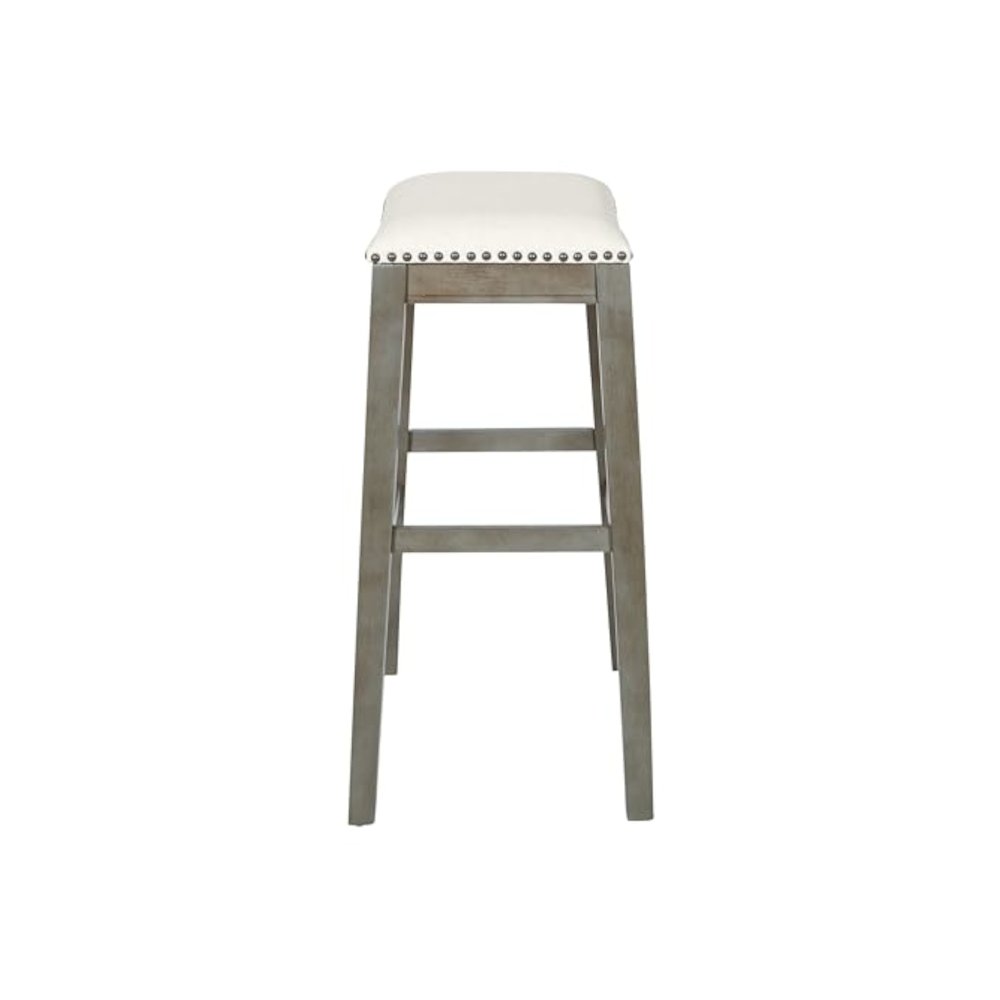 Saddle Stool 30" in Linen Fabric and Antique Grey Base 2-Pack, MET4330AG-L32. Picture 4