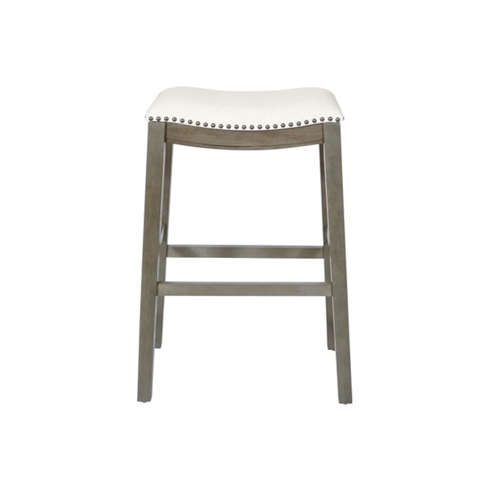 Saddle Stool 30" in Linen Fabric and Antique Grey Base 2-Pack, MET4330AG-L32. Picture 3