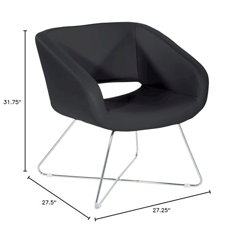 Lounge Chair in Black Faux Leather with Chrome Base, LRL-R107. Picture 9