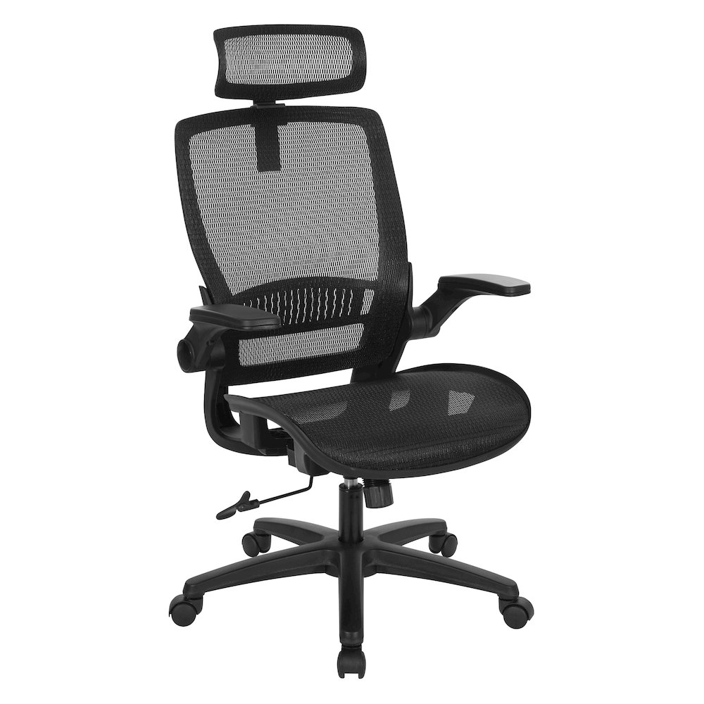 Managers Chair With Mesh Back And Seat And Adjustable Flip Arms And Headrest. Picture 1