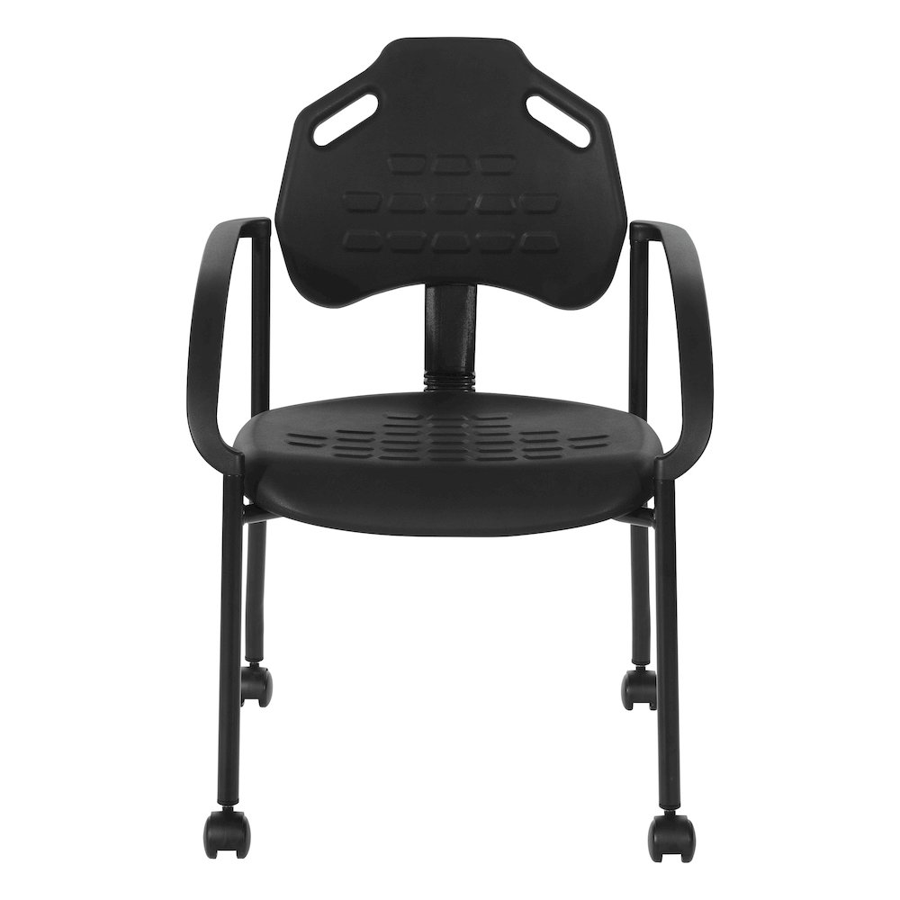 Black Self Skinned Urethane Guest Arm Chair in Black Finish Frame with Casters. Picture 3