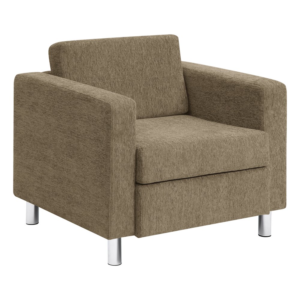 Pacific Armchair in Taupe Fabric with Chrome Legs. Picture 1