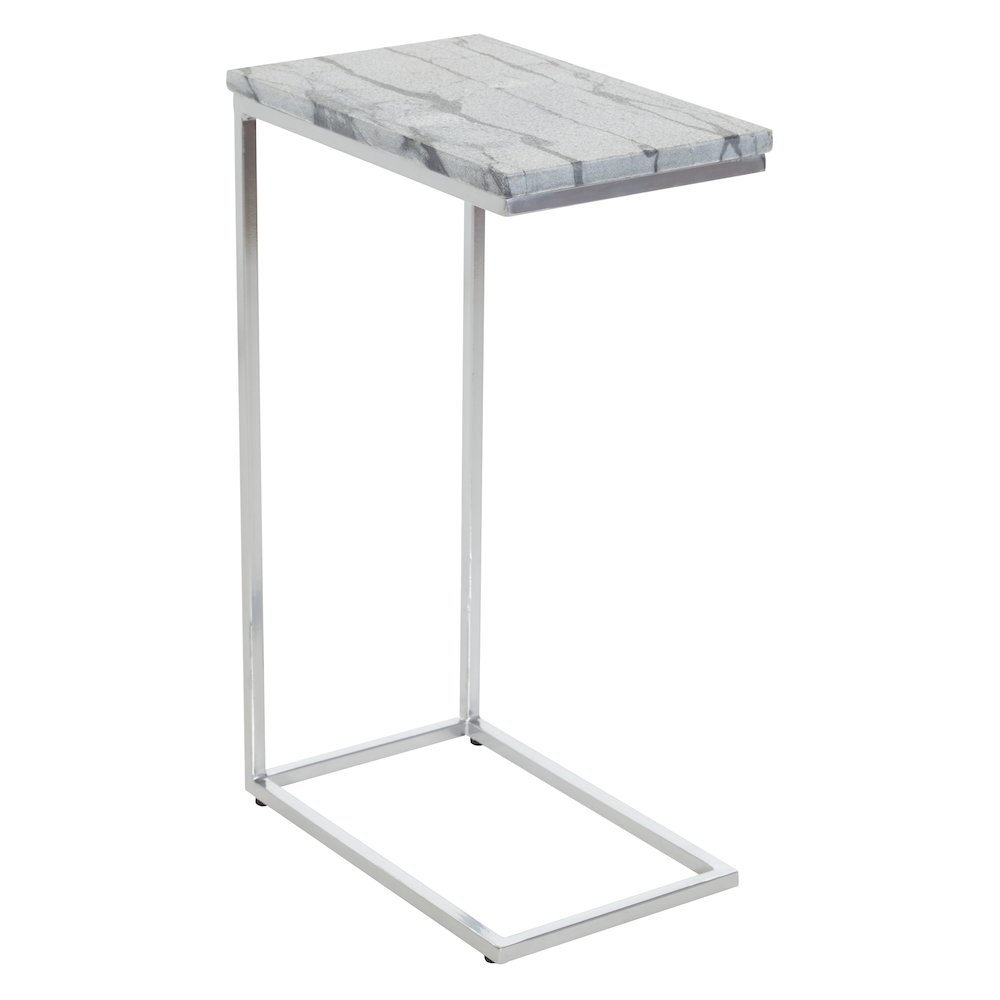 Solid Grey Marble Top C-Table with Chrome Metal Base 2-Pack. Picture 2