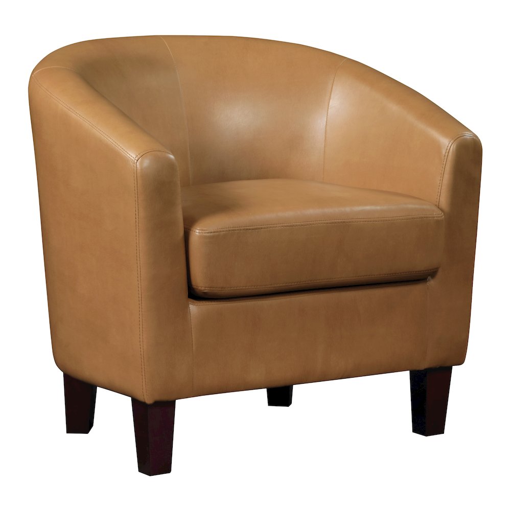 Ethan Tub Chair in Camel Faux Leather with Dark Espresso Wood Legs. Picture 1