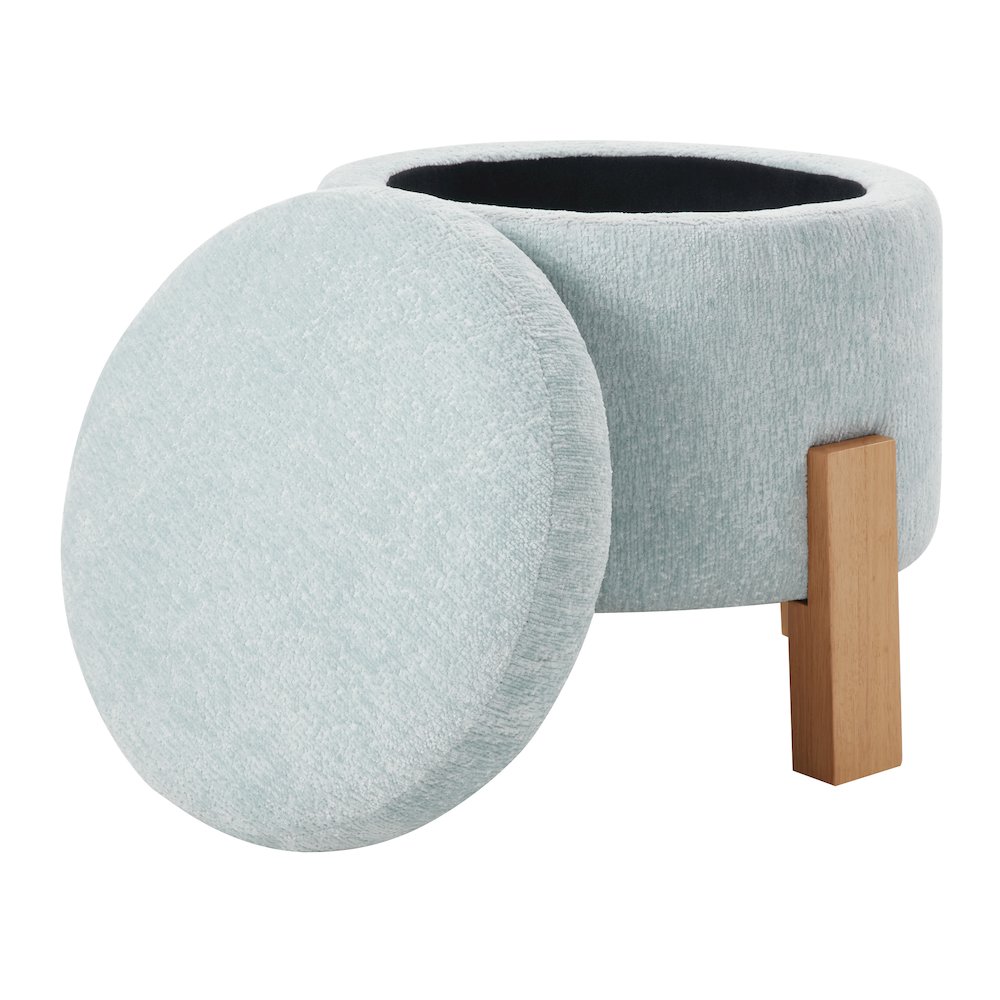 Annie Storage Ottoman in Sky Fabric with Natural Finish Legs. Picture 3