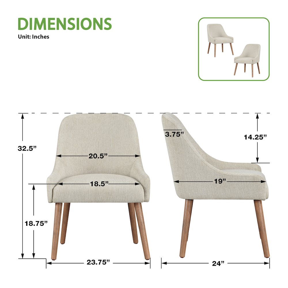 Kaylen Dining Chair 2-Pack in Linen Fabric with Medium Oak Legs. Picture 10