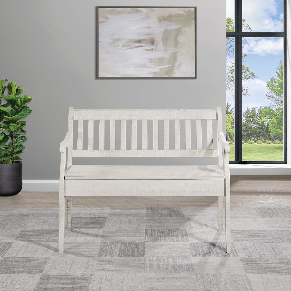 Wakefield Entryway Storage Bench in Destressed White Finish. Picture 10