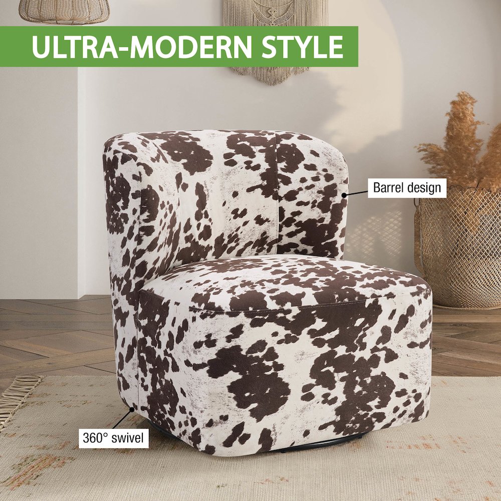 Lucia Swivel Chair in Brown Cow Fabric. Picture 11