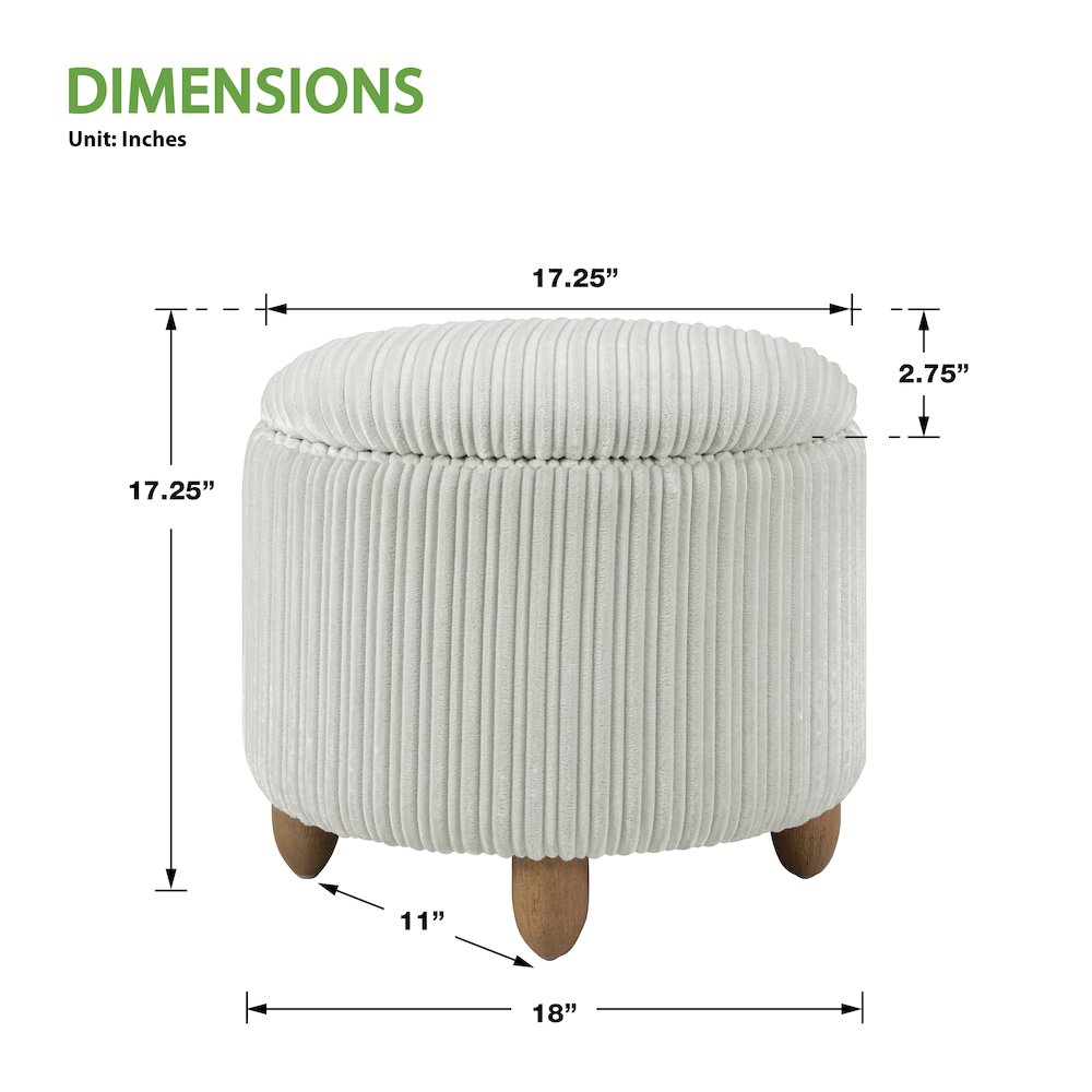 Lyra Storage Ottoman in Taupe Cord Fabric with Medium Oak Legs. Picture 4