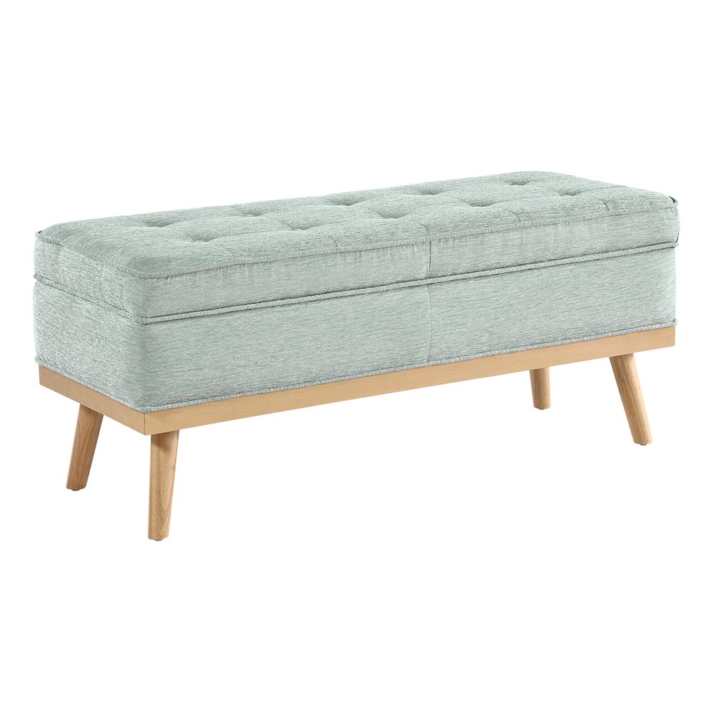 Katheryn Storage Bench in Mist Fabric with National Wood Legs. Picture 1