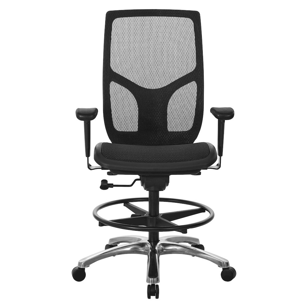 ProGrid Mesh Back Drafting Chair with Black Mesh Seat, PU Padded. Picture 3