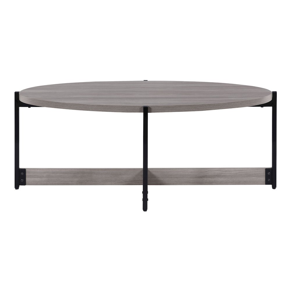 3 Piece Occasional Table Set in Grey Woodgrain Finish with Black Metal Legs. Picture 2