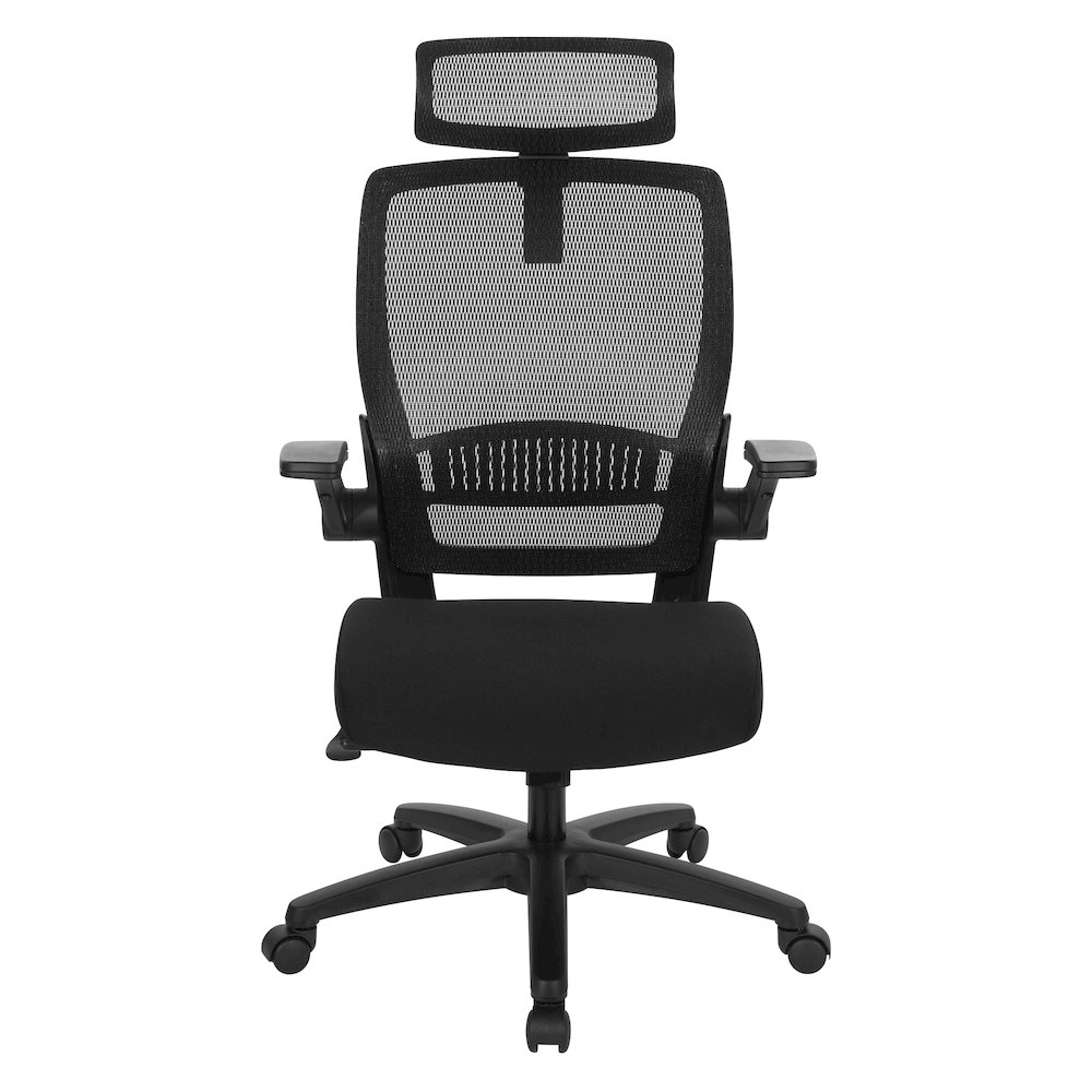 Managers Chair With Mesh Back In Black Fabric Seat Molded Foam. Picture 4