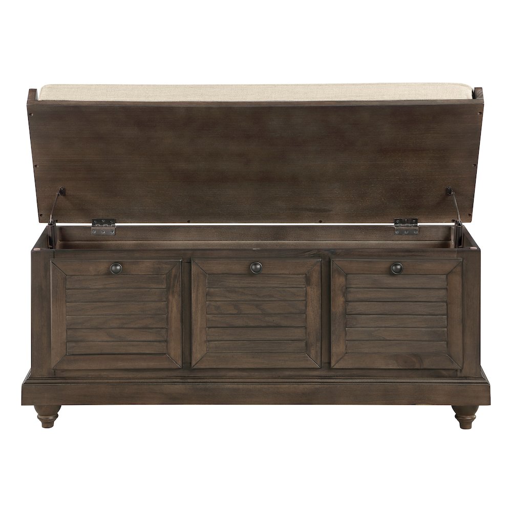 Dover Storage Bench in Dark Finish with Beige Cushion. Picture 6