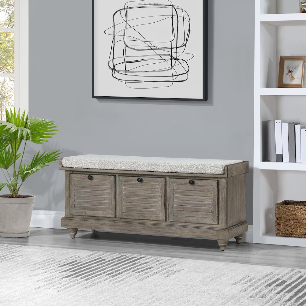 Dover Storage Bench In Goldstone Finish With Salt And Pepper Cushion Asm. Picture 9