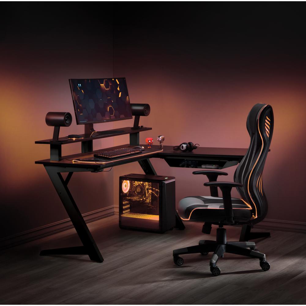 Avatar Battlestation L-Shape Gaming Desk with Carbon Top and Matte Black Legs, AVA25-BLK. Picture 4