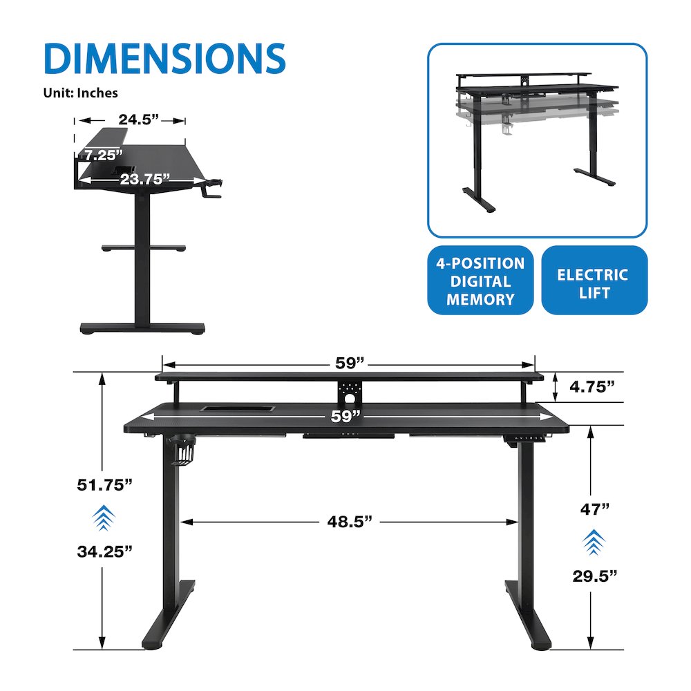 Primo 60" Electric Height Adjustable Gaming Desk with Hutch. Picture 8