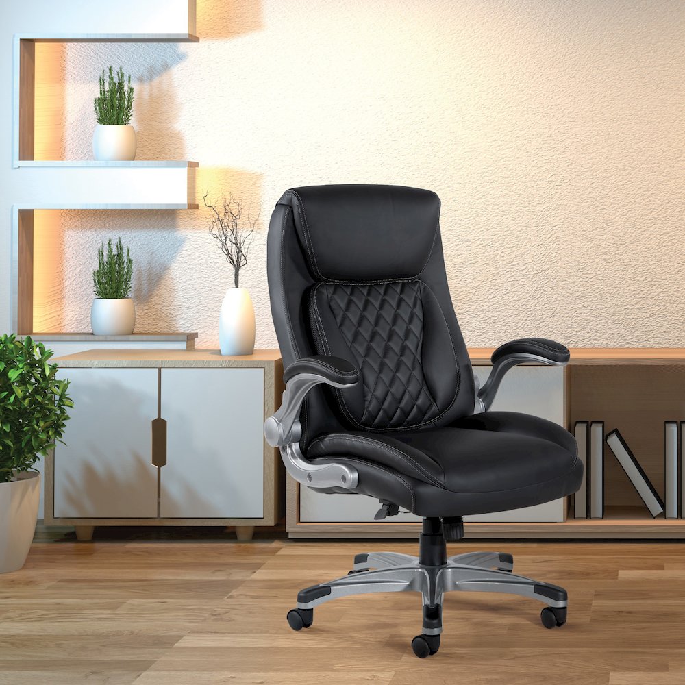 Executive Chair in Black Bonded Leather with Flip Arms. Picture 10