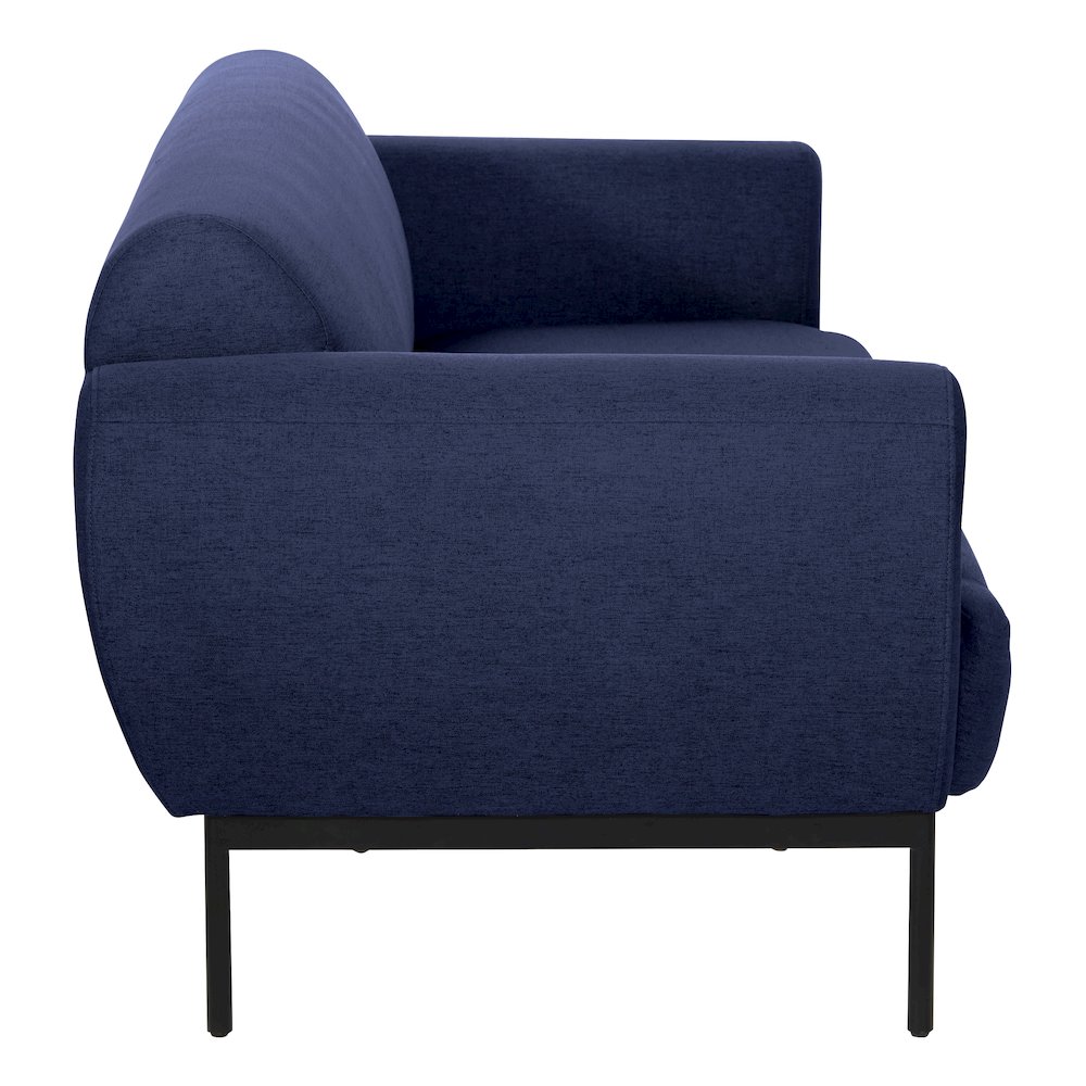 Delta Sofa in Navy Fabric with Black Metal Legs. Picture 4