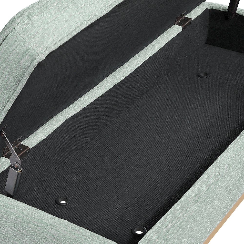Katheryn Storage Bench in Mist Fabric with National Wood Legs. Picture 10