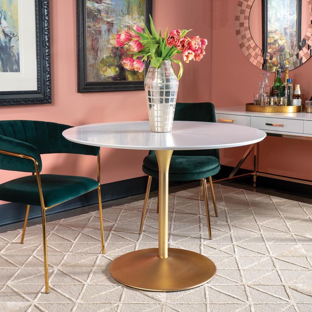 Flower Dining Table with White Top and Brass Base, FLWT433-BP. Picture 2