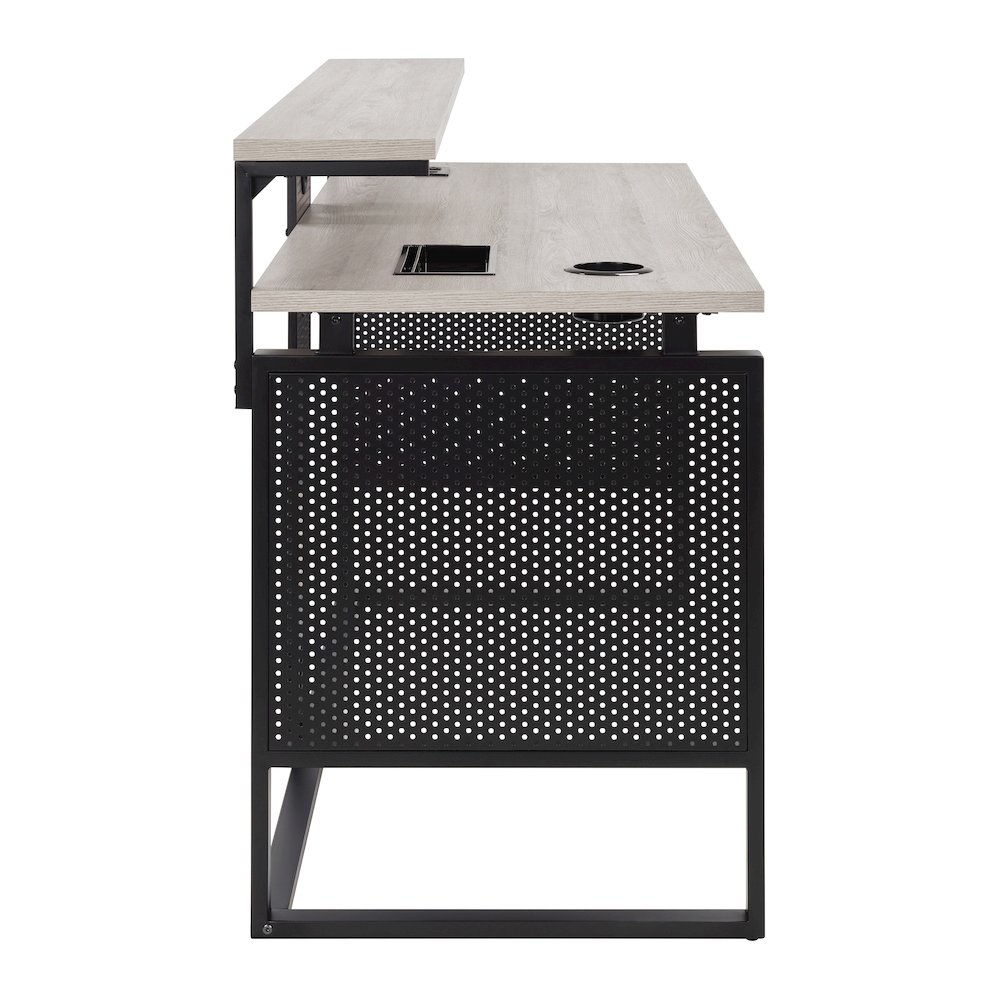 Ace 60" Desk with Hutch in Grey Taupe Top and Matte Black Frame. Picture 4
