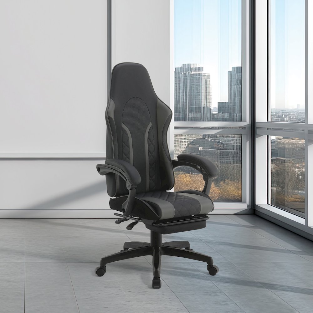 Expanse Gaming Chair  With Footrest in Grey Fabric. Picture 2