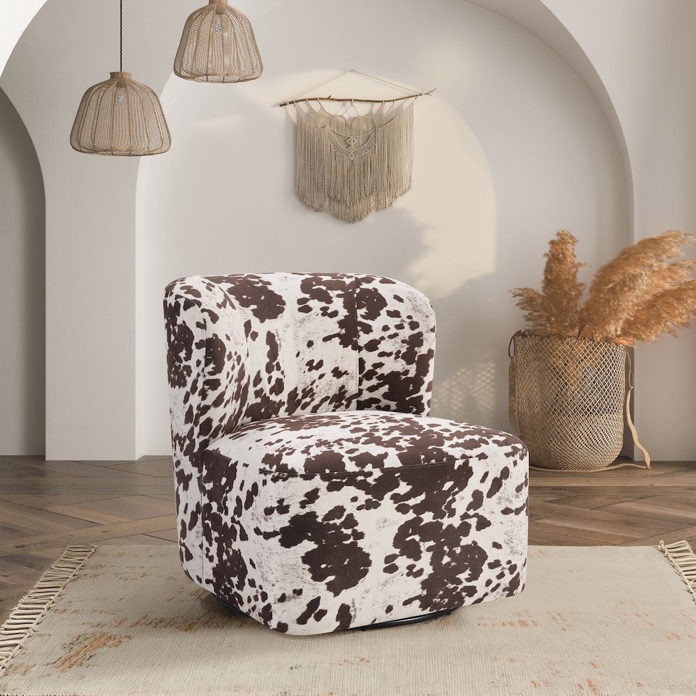 Lucia Swivel Chair in Brown Cow Fabric. Picture 7