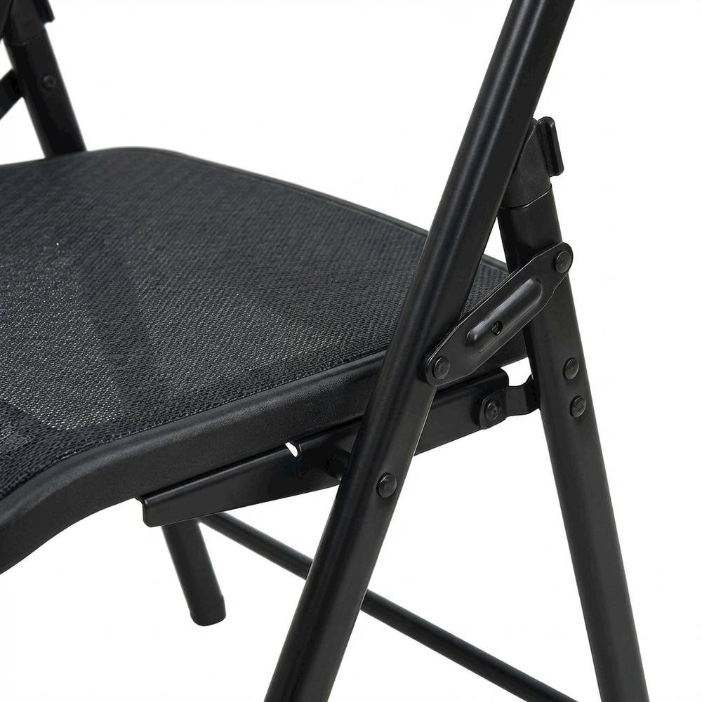Black Mesh Folding Chair, Breathable Seat and Back, Lightweight Steel Frame. Picture 5