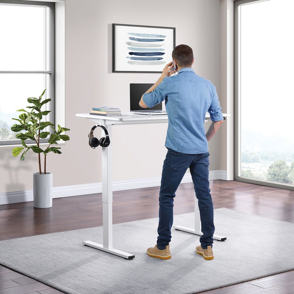 Primo 48"W Sit to Stand Electric Height Adjustable Desk in White Finish. Picture 8