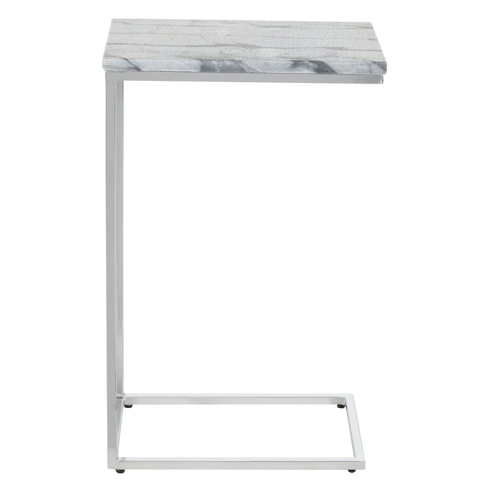 Solid Grey Marble Top C-Table with Chrome Metal Base 2-Pack. Picture 4